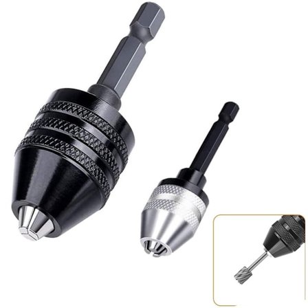 2-delars hexagonal borr adapter set, universal borrchuck (0.6-8 mm, 0.3-3.6 mm) i svart och vitt.