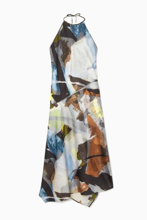 COS Women's Printed Asymmetric Midi Dress in Light Blue
