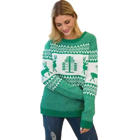 Dam Casual Slim Fit Stickade Ugly Christmas Tröjor Green S