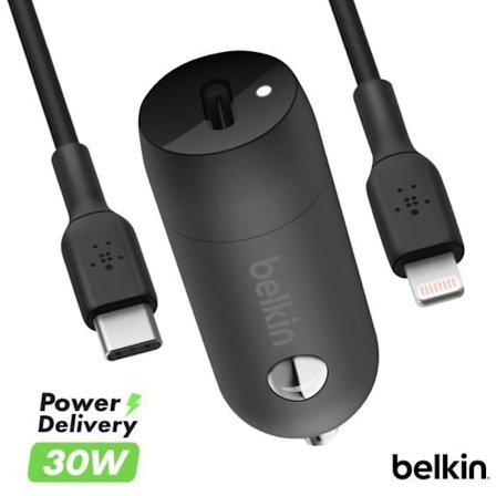 USB-C-tändaruttag - BELKIN - BoostCharge - 30W - Lightning-kabel 1m - Svart