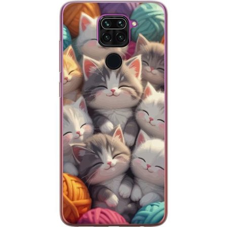Yhteensopiva Puhelinkuori Xiaomi Redmi Note 9 Suloiset nukkuvat kissanpennut tiiviisti yhdessä värikkäiden lankakerien keskellä pehmeässä leikki