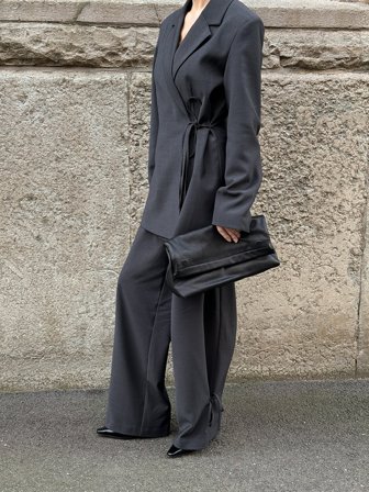 NA-KD Hose mit mittlerer Taille und Schnürdetail - Weite Hosen - Grau - EU 40