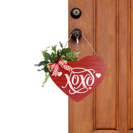 Alla hjärtans dag krans, Alla hjärtans dag hjärtdekor - Trä Alla hjärtans dag skylt med konstgjord blomma dörrhängare, rosa röda hjärtformade 