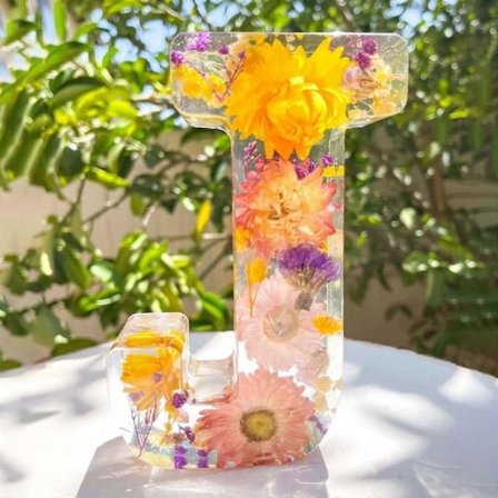 Blomster Resin Natlampe, Pressede Blomster Resin Bogstaver m/ LED Lys Gave til Hende - Perfekt