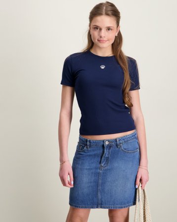 Kids ONLY KOGELVA JUNE EMB S/S TEE CS JRS Blå T-shirts Tjej - Kids Brand Store