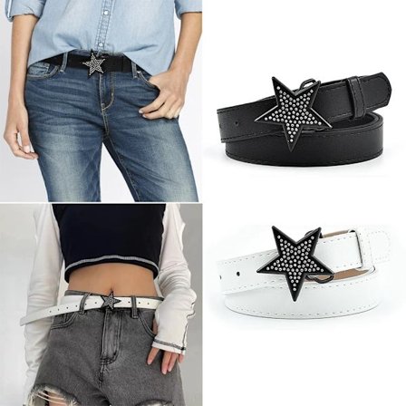 Vintage Rhinestone Pu Leather Belt Women Jeans Buckle Belt Star Butterfly All Match Men Personality Belt Y2k Accessories
