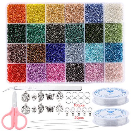 20 000 perler til armbånd, 24 farger, flate og runde