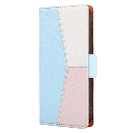 Fodral för iPhone 12 Mini Omslag Trefärgad Sömnad Coque Magnetisk Handväska Etui - Blå