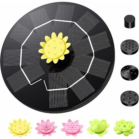 Solcellsfontän, solcellsdammpump med 9 munstycken Mini fontän 1,4W pump Trädgårdsdekoration Rund fontän för fåglar Fiskdamm Damm (Svart)