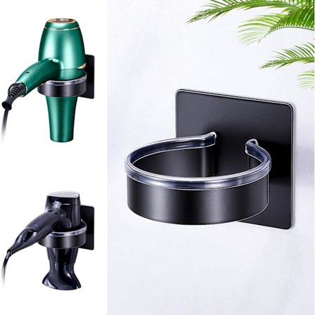 Vägghängd Hårfönshållare, Hårfönställ, Enkel Installation Självhäftande Hårfönshållare för Badrum, Hårsalong (Svart)