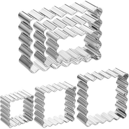 Sett med 6 rektangulære taggete kakeutstikkere - 6 størrelser - Rustfritt stål - for kjeks, fondant, kaker