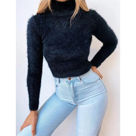 Dam Vinter Turtleneck Candy Color Sweater Casual Plysch Fleece
