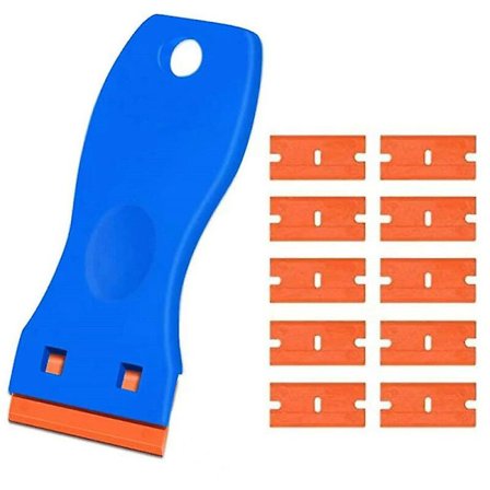 Skrapa, Glasskrapa Keramikhällskrapa med 10 Plastblad, för att ta bort etiketter, lim, färg, klistermärken och dekaler, B