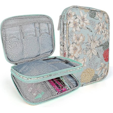 Rundstrikkepinnemappe, Heklenåler Holder, Oppbevaringsveske med Glidelås for Runde Doble Enkelte Strikkepinner, Heklenålveske