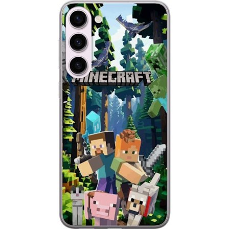 Kompatibelt Mobildeksel til Samsung Galaxy S23+ Minecraft mobildeksel med skog og figurer i pikselstil
