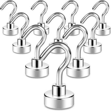 10-pack magnetiska krokar, 10 kg+ stark magnet med kylskåpskrok, kraftig kryssningskrok för tak, magnetisk krok