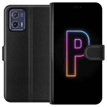 Kompatibel Tegnebogsetui til Motorola Motorola Moto G73 Minimalistisk neonbogstav P i farvegradient og lyseffekt mod sort baggrund i digital neonstil