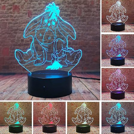 Eeyore Donkey Lampe - Winnie The Pooh Tigger Ven - 7 Farveskiftende LED Børnelampe 3D Visuel Natlampe - Anime Børneværelses Dekoration