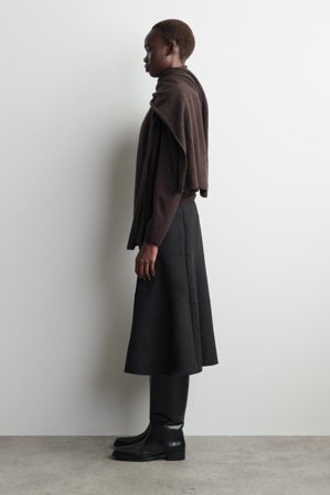 COS Women's Curved A-Line Midi Skirt in Grey