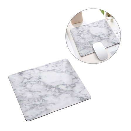 Hvit marmormønstret myk musematte, 21x26 cm, hvit