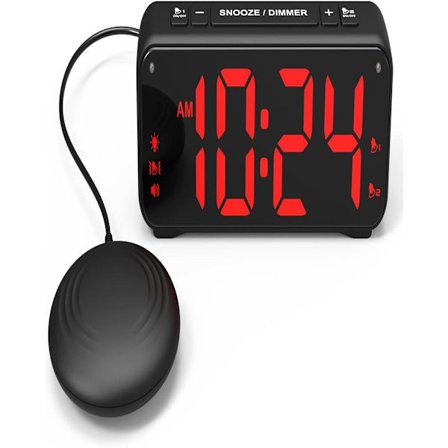 A5 Supervibrerende Vekkeklokke + Superhøy Vekkeklokke, Egnet for Tunge Sovere/Døve/Hørselshemmede, Superstor Skjerm