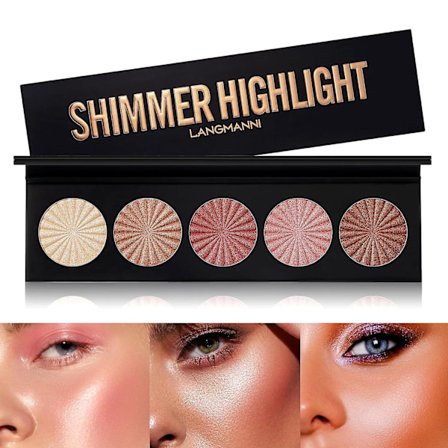 Highlighter Powder Palette, Sminkpalett Ansiktsbronzers Illuminator Palett Highlighter Bakad Vattentät Långvarig
