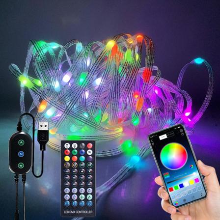 Juledekorasjonslys, 100+ moduser 10m 100 LED dynamisk flerfarget dekorativ belysning, USB-drevet vanntett trelinjers oppgradering for I