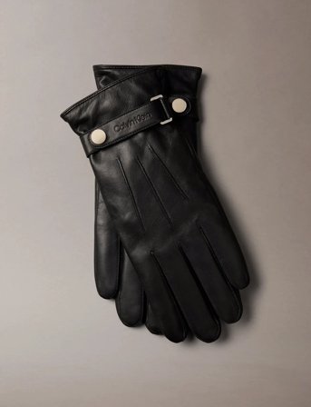 Calvin Klein Logo Strap Smooth Leather Gloves - Black - M/L