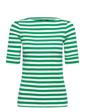 Lauren Ralph Lauren Striped Stretch Cotton Boatneck Tee - Green - S