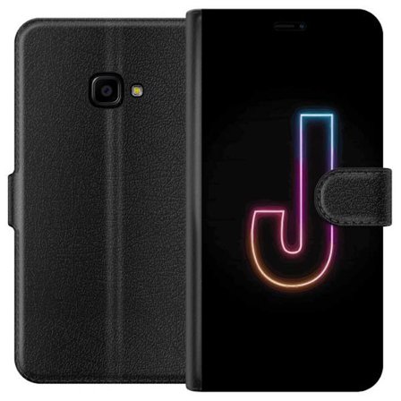 Yhteensopiva Lompakkokotelo Samsung Samsung Galaxy Xcover 4 Minimaalinen neonkirjain J värien vaihtuessa valossa mustaa taustaa vasten