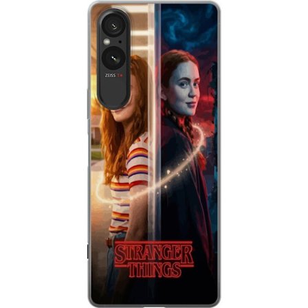 Yhteensopiva Puhelinkuori Sony Xperia 5 V Jakaloitunut muotokuva Max Mayfieldin välillä arkipäivä ja tumma rinnakkaismaailma Stranger Things-tyyli