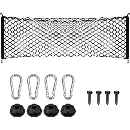 Lastenett, justerbart elastisk bakre bagasjeromsnett med 4 metallkroker