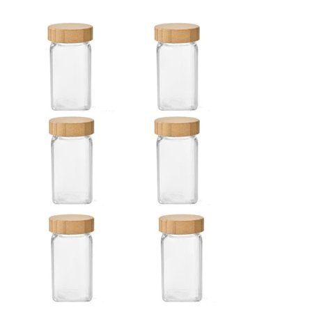 6 STK Krydderglass Lufttett saltbeholder Firkantet flaske