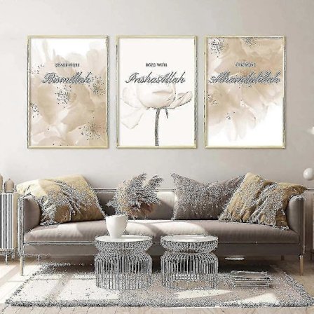 Set med 3 Islamiska Målningar Gyllene Kalligrafi Blommor Affischer Moderna 30x40cm Canvas Citat Affischer Utan Ram