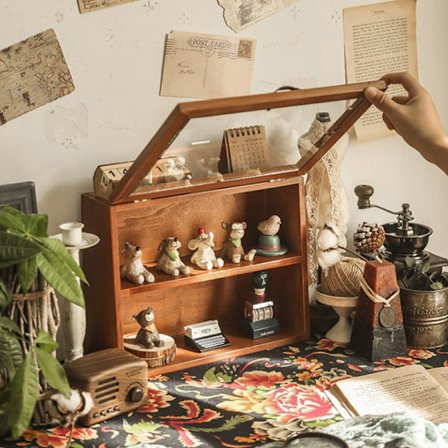 Vægmonteret udstillingsboks i træ, skyggekasse til opbevaring af krus