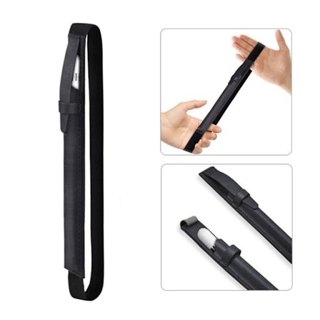 Apple Pencil læderetui med elastisk bånd - Sort