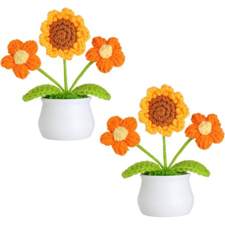 Kunstig Blomst Heklede Blomster Potteplante, Mini Strikket Blomsterpotte, Liten Håndlaget Heklet Blomst for Hjemmekontor Borddekor
