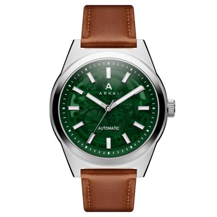 Caron | Green and Silver-tone Stainless Steel Automatic Skeleton Watch for Men - Skeleton watches