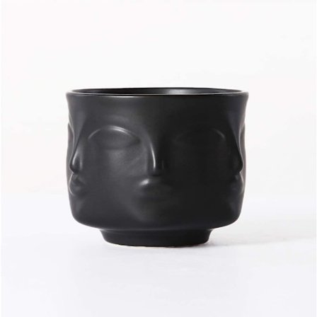 Svart dekorativ skål i keramik med ansiktsmönster, smyckes- och nyckelhållare, heminredningsvas för vardagsrum