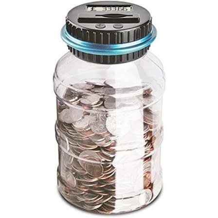 Digital spargrisräknare, automatisk euro-mynträkningsburk sparbössa för barn och vuxna, säker spargris myntsparande burk behållare med LCD-skärm