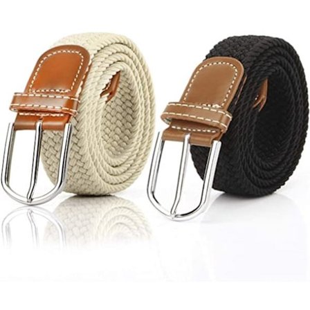 Flettet bælte til kvinder - Strækbar kanvas - Elastisk taljebånd - 2-pak - Uden huller