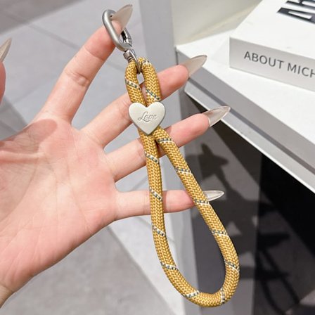 Färgglatt vävt mobilskal med hängande rep, nyckelring, anti-förlust handledsrep, mobilkedja DIY polyester hjärtformat kort rep