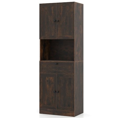 Korkea kylpyhuoneen kaappi, 4 ovea, 1 laatikko, säädettävä hylly