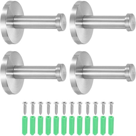 Fire håndklekroker i rustfritt stål inkludert to solide 1,25 cm runde kroker for oppheng av badekåper/pyjamas; inkluderer veggmonteringsskruer; 