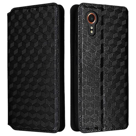 Til Samsung Galaxy Xcover 7 Pung Etui Rombe-mønstret Læder Flip Etui [DB] Sort