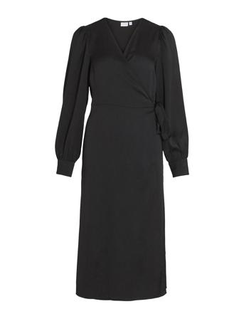 Viomi L/S Satin Wrap Dress/Su Black Vila