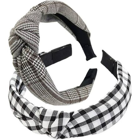 Bredt pandebånd til kvinder 2 stk. ternet tryk hårbånd retro hovedbånd gave til Valentinsdag, juledag, fødselsdag, fest, hårtilbehør