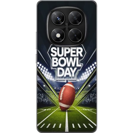 Yhteensopiva Puhelinkuori Xiaomi Redmi Note 14 Pro Super Bowl Day juliste, jossa amerikkalainen jalkapallo valaistuksella varustetulla areenalla drama