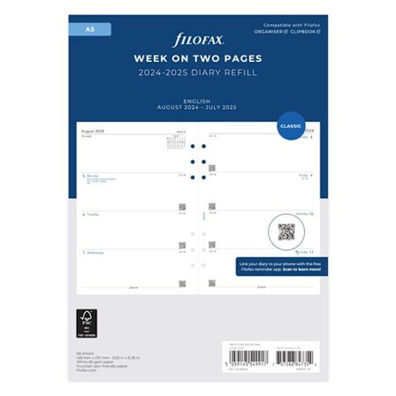 Filofax skrivbordssats - 25-68562 - A5 veckoplanerare på 2 sidor från 24 augusti till 25 juli