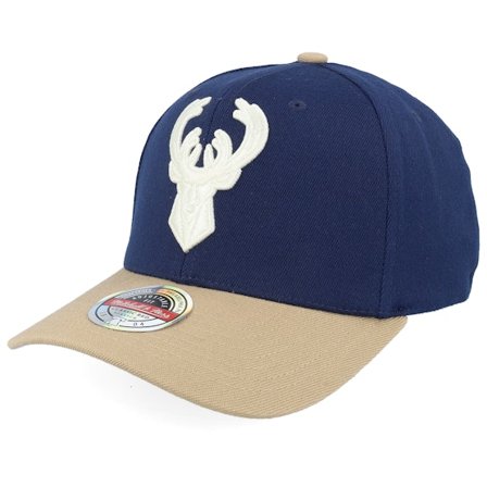 Mitchell & Ness - Azul adjustable Gorra - Milwaukee Bucks Sand Storm Navy/Sand A-frame Adjustable @ Hatstore